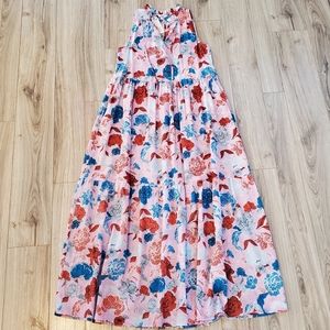 B.B. Dakota-Steve Madden Boho Sleeveless Maxi Dress, Pink/Blue Floral Small NWT
